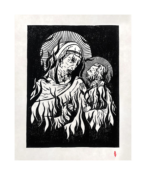 Linocut - </br>Vierge</br>et Enfant